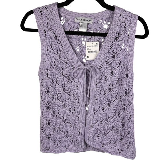 Cotton Emporium Lavender Knit Vest XS Nordstrom Rack Tie Front Cottagecore‎ - Picture 2 of 9